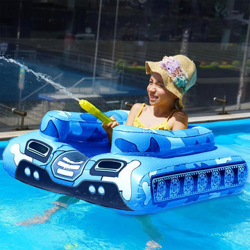 Inflatable Tank Pool Floats Kids - Jasonwell Toddler Pool Floaties Swimming Pool Tank with Water Cannon Gun Swim Floaty Rafts Lake Beach Party Pool Toys for Boys Girls Toddlers Kids (Blue-M) - Jasonwell